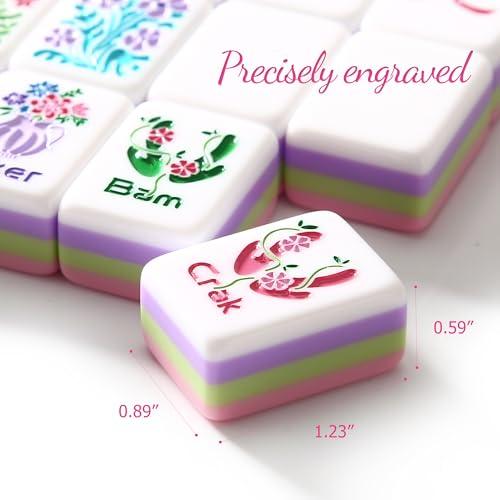 American Mahjong Tiles, Mahjong Travel Set, 160 Pink 4 Layer Mah Jong Game Tiles with Tile Bag, Gift-Ready Storage Box, 4 Dice with Pouch, Western Mah Jongg, Majong