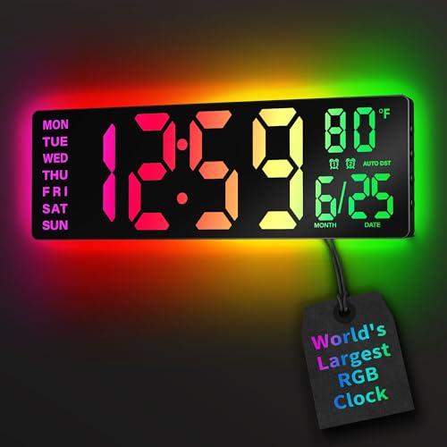 EASYERA 16.5 Large Digital Wall Clock with BT Sync,11 RGB Lights
