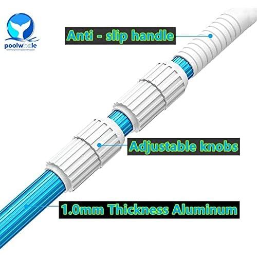 POOLWHALE Professional 12 Feet Blue Anodized Aluminum Telescopic Swimming Pool Pole,Adjustable 3 Piece Expandable Step-Up,for Skimmer Nets, Vacuum Heads and Brushes, Strong Grip & Lock