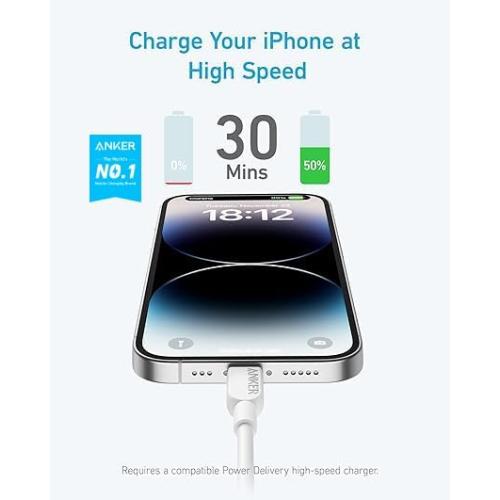 Anker USB C to Lightning Cable(10FT,White), MFi Certified for iPhone 14 Series, and More(Charger Not Included)