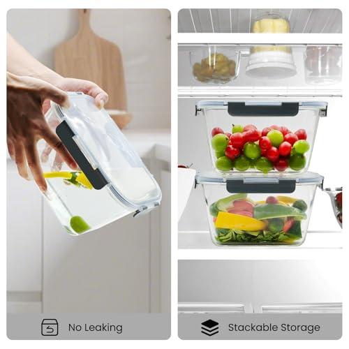 2 Pack Large Glass Storage Containers with Lids 85oz/10.5cup Big Airtight Glass Food Storage Containers for Rotisserie Chicken Watermelon Meal Prep, BPA Free, Freezer Dishwasher Oven Safe