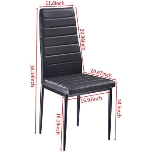 Minimalist Dining Chair Leather Diamond Grid Pattern Restaurant Home Conference Chair  (4, Jet Black)