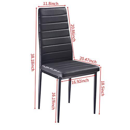 Modern Minimalist Dining Chair Fireproof Leather Sprayed Metal Pipe Diamond Grid Pattern Restaurant Home Conference Chair Set of 4 Or 6 (4, Jet Black)