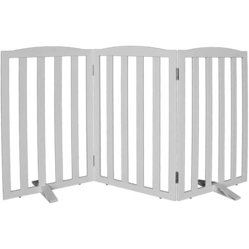 Freestanding Dog Gate Indoor,Doggie Gate Foldable Dog Gates for Doorways,Stairs or Hallways, Wooden White Pet Gate for the House, Pet Fence with Support Feet Included,24 Height-4 Panels
