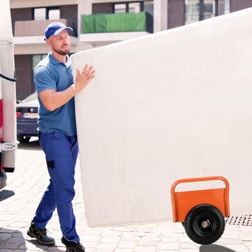 Heavy Duty Panel Dolly Slab Dolly 10 Inch Solid Rubber Tires | Supports Up to 1000 Pounds All Terrain Movement Ideal for Heavy Drywall Sheets and Door Material Transport (Orange)