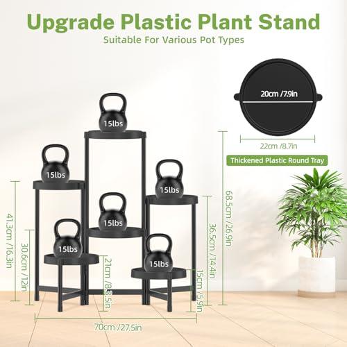iDavosic.ly 6 Tier Folding Plant Stand Indoor Outdoor, Plastic Tray, Black