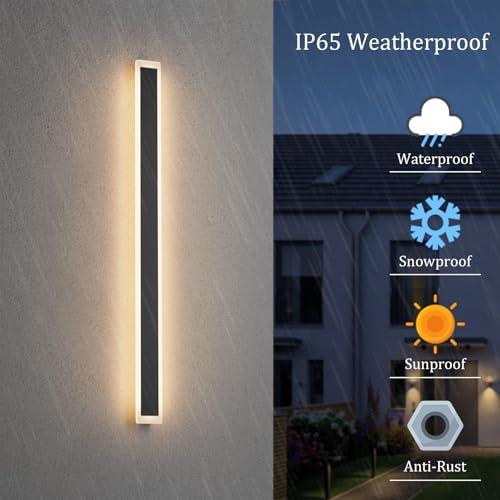 2 Pack 47.2In Long Outdoor Wall Light IP65 Waterproof,35W Black Modern LED Exterior Wall Sconce 3000K Linear Wall Mount Lighting for House Porch Courtyard