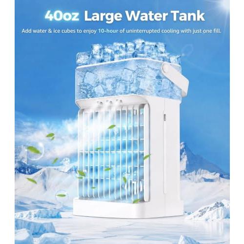 Portable Air Conditioners, 3 Speeds, 3 Mist Settings, 40oz XL Water Tank, 2~8h Timer & 7-color Ambient Lights, Air Conditioner Portable, Personal Small Mini Air Conditioner Air Cooler for Room Bedroom