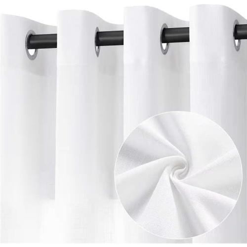 White Linen Curtains 90 Inch Length 2 Panels for Living Room Bedroom, Light Filtering Sheer Curtains 90 Inches, Elegant Modern Grommet Semi Sheer Soft Privacy Drapes