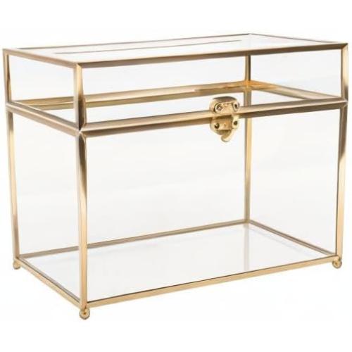 HighFree Glass Card Box, Large Clear Card Box for Wedding Receptions, Decorative Storage Box for Baby Shower, Birthday Party, Bridal Shower (With Slot, Gold)