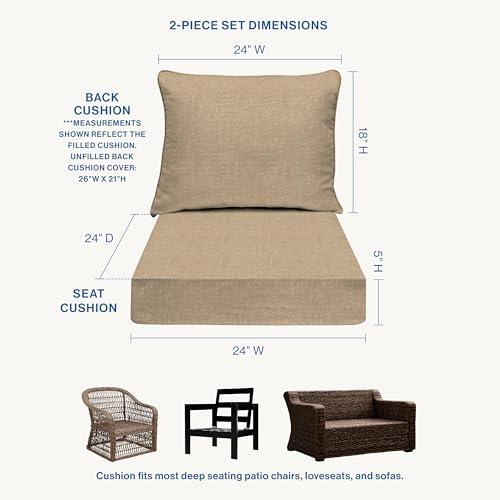 Outdoor Essentials Deep Seat, 24 x 24, Hampton Texture Neutral Chair Cushion for Patio Furniture