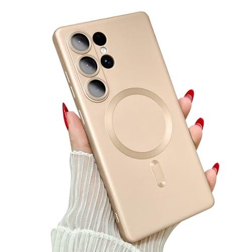 ankofave Magnetic for Samsung Galaxy S25 Ultra Phone Case for Women/Men, Matte Luxury Soft Metallic Luster Design with Camera Lens Protector, Shockproof Anti-Scratch Phone Case 6.8-Champagne Gold