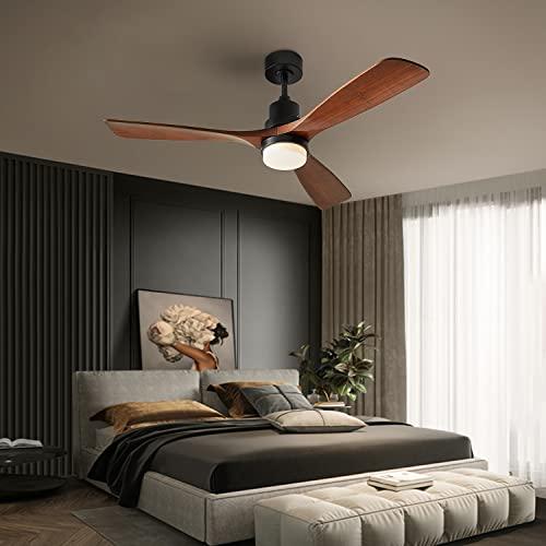 Ceiling Fans with Lights, 60 Wood Ceiling Fan with Remote Control, 3 Walnut Fan Blades Reversible Quiet DC Motor 6 Speeds Timing Farmhouse Ceiling Fan for Bedroom/Living Room/Study/Porch