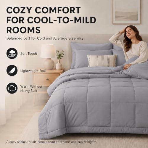 COLOR DARK GREY AND REVERSE BLACK ❗❗CozyLux Queen Comforter Set Grey - 7 Pieces Bed in a Bag | OEKO-TEX Certified, All-Season, Bedroom, Guest Room, Down-Alternative Comforter   Flat & Fitted Sheets   4 Pillowcases