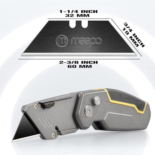 M MEEPO Utility Knife Blades, Never Rust, Blackened SK-5 Steel, 50-Pack | High strength blackened Blades, 5X sharper and durable，Storaged in hard plastic case, Standard size