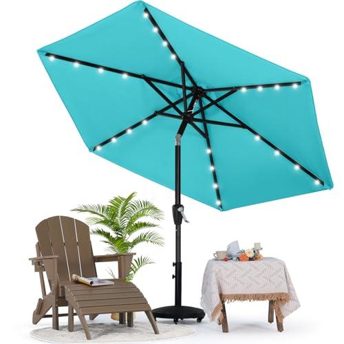 MASTERCANOPY Patio Umbrella with Solar LED Lights for Outdoor Market Table (7.5ft,Turquoise)