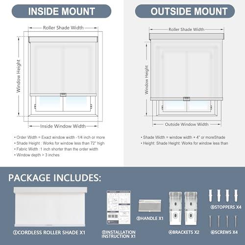AOSKY Light Filtering Roller Shades Cordless Blinds for Windows, Free-Stop Shades with Valance, 99% Blackout, Thermal Insulated Fabric, UV Protection, Natural Woven Blinds（20 W x 72 H, White）