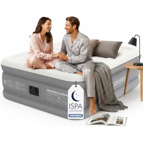 Queen Air Mattress with Built-in Pump 18in, Fabric-Laminated | Anti-Leak Honeycomb Design, 3-Layer Fabric-Laminated Side Walls, 800 LBS Capacity, 3-Min Inflation for Home Guests Camping