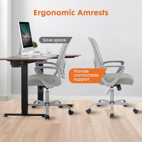 Office Computer Desk Managerial Executive Chair, Ergonomic Mid-Back Mesh Swivel Rolling Work with Wheels, Comfortable Lumbar Support, Comfy Arms for Home, Bedroom, Study, Student, Black