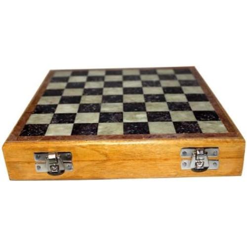 StonKraft - 8 X 8 Chess Board with Wooden Base with Stone Inlaid & Stone Pieces Game Set