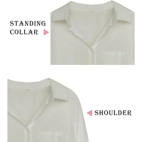 SizeL... lMinibee Women'sLinen Blouse High Low Shirt Roll-Up Sleeve Tops