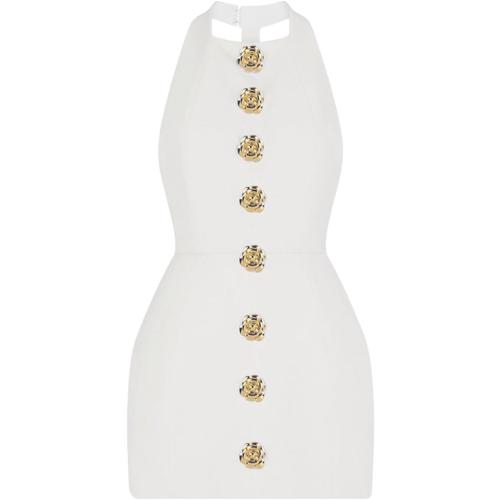 Sunfere...size M/L.  Women's Elegant Halter Backless Tweed Mini Dress Rose Open Back Sleeveless Party Club Cocktail Evening Dresses