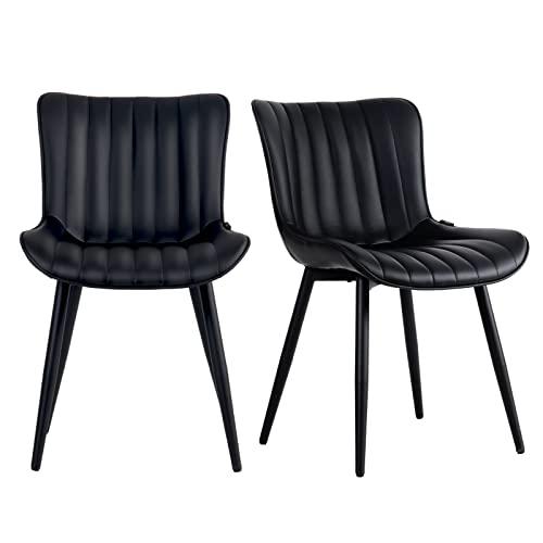 Set of 2 Color Black YOUNUOKE Black Dining Chairs Set of 2, Faux Leather Upholstered Kitchen & Dining Room Chairs with Back, Mid Century Modern Minimalist Accent Chair Armless for Guest Reception Waiting Living Room