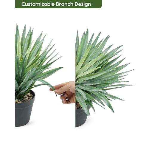 Velener Artificial Agave Plant in Black Pot with Real Stone Pebbles, Large Fake Agave Plant for Indoor and Outdoor-27 inches Tall, 126 Leaves