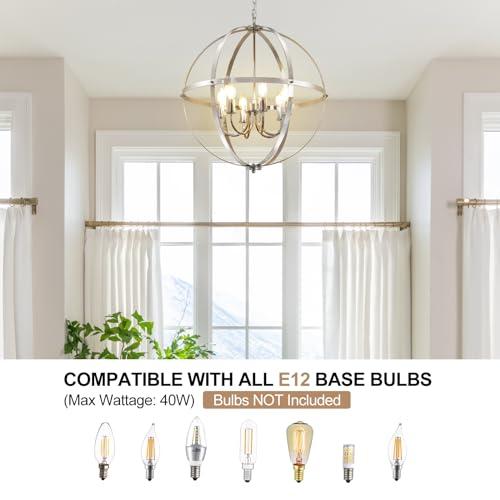 DLLT 6-Light Chrome Globe Pendant Light Fixtures, Industrial Sphere Pendant Lighting Over Island for Dining Room Foyer