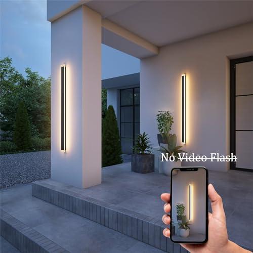 2 Pack 47.2In Long Outdoor Wall Light IP65 Waterproof,35W Black Modern LED Exterior Wall Sconce 3000K Linear Wall Mount Lighting for House Porch Courtyard