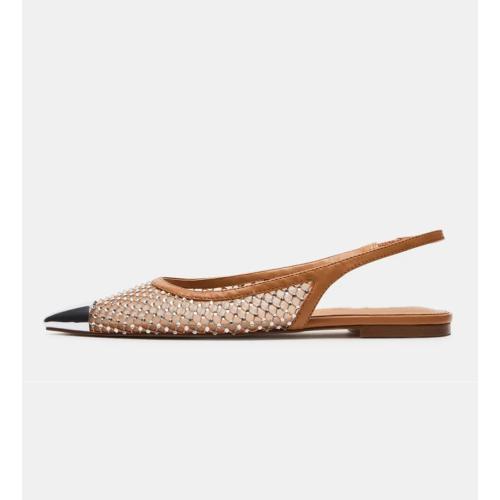 Size - 8.5- Beauty Cry Pointed Toe Slingback Flats for Women Mesh Rhinestone Slip On Ballet Flats