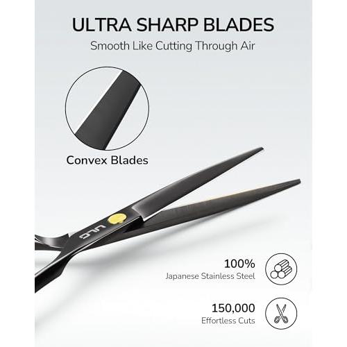 Hair Cutting Scissors, ULG Professional Hair Scissors 6.5” Right-Hand Razor Edge Barber Shears Salon Hair Cutting Shears Made of Japanese Stainless Steel, Hand Sharpened Black