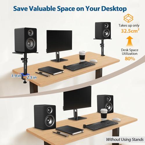 Vondynote Set of 2 Desktop Clamp Speaker Stands Short Studio Monitor Stands Height Adjustable