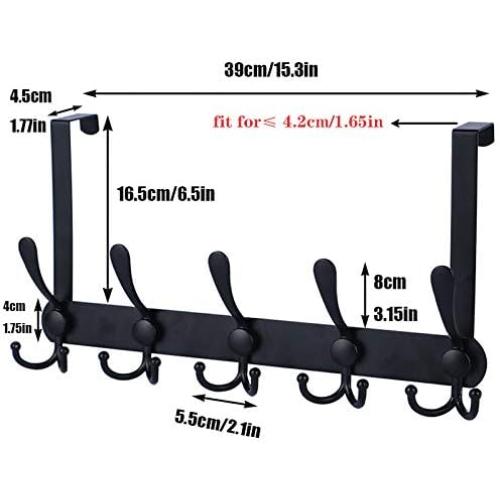 Over The Door Hooks,Coat Rack for Hanging Clothes Hat Towel (Heavy Duty Black 2pcs)