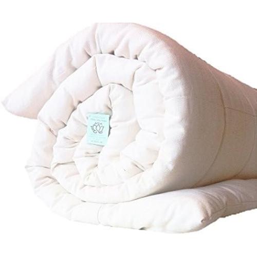 90 X 90 White Lotus Home Organic Cotton Mattress Topper with 100% Organic Twill Outer Case, Off White