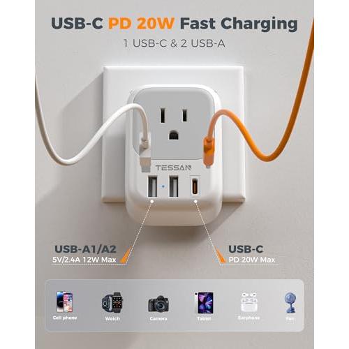 TESSAN European Travel Plug Adapter 2 Pack, Type C Plug