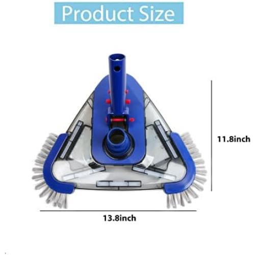 Poolvio Triangular Pool Vacuum Head with Side Brush, Swivel Hose Connection, EZ Clip Handle - Connect 1-1/4, 1-1/2 Hose for Inground and Above Ground Swmming Pools