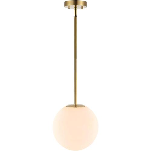 Modern Globe Pendant Light 1-Light Mid Century Chandelier Large 7.87” White Globe Glass Shade Brushed Brass Finished Hanging Light Fixture for Kitchen Island (Gold)