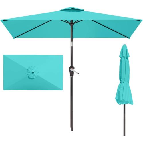 6.5' x 10' Rectangular Patio Umbrella Large Outdoor Market Umbrella w/UV Protection, Push Button Tilt and Crank Lift, Rectangle Table Umbrella for Garden, Deck, Pool, Patio, Aqua Blue