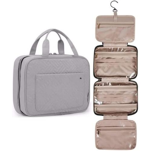 Toiletry Bag Travel Bag with Hanging Hook, Water-resistant Makeup Cosmetic Bag Travel Organizer for Accessories, Full Sized Container (Grey)