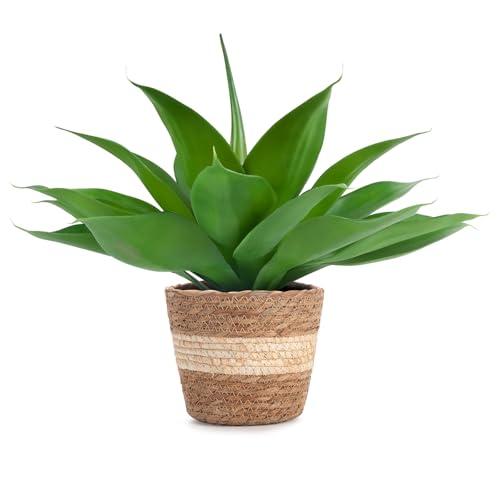 Velener Fake Agave with Rattan Pot, Artificial Plant Outdoor Agave - Fake Sucuulents Plants for Indoor and Outdoor Decor(16 Inch)