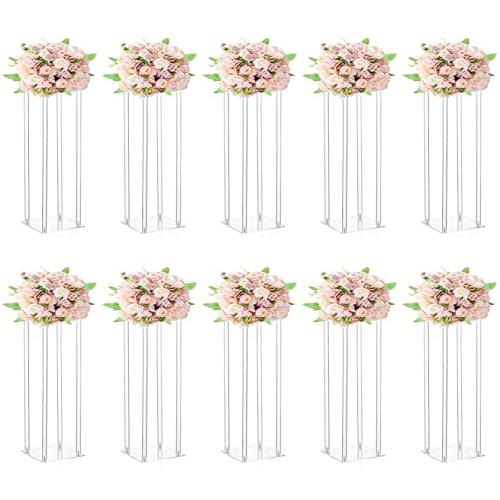 10 Pcs Wedding Centerpieces Acrylic Vases Clear Column Flower Vase Flowers Stand 7.87'' x 7.87'' x 23.6'' Rectangular Flower Display Table Flower Stands for Wedding Party Events Reception Table Decor