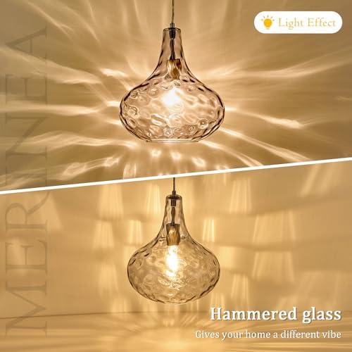 Clear 11 Smoked Hammered Glass Pendant Light – Modern Ceiling Hanging Fixture with Brushed Nickel Finish for Kitchen Island, Dining Room, Hallway, Entryway – E26 Base