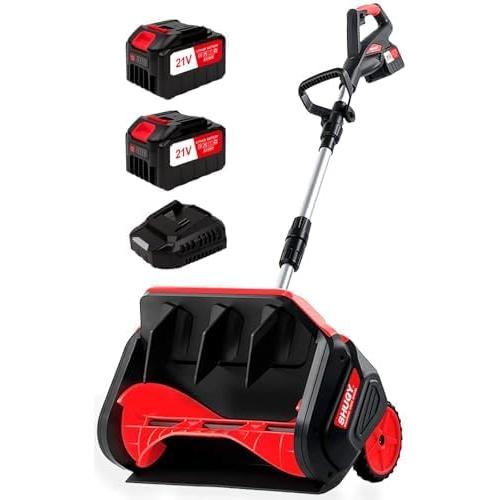 Cordless Electric Snow Shovel with Wheels, 17 Inch Brushless Snow Blower, 2×4.0Ah Large Battery & Quick Charger, Directional Plate, Support Wheels for Smooth Back-and-Forth Operation