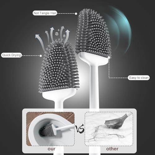 Sellemer Silicone Toilet Brush, Ventilation Slots Holder 1 Pack Pearl White