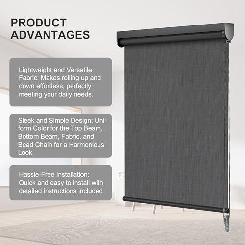 Light Filtering Roller Shades for Windows, Color-Matched Roller Blinds, UV Protection, Thermal Insulation Fabric Room Darkening Shades for Home, Office, Black, Custom Size 48W x 72H