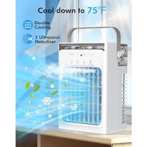 Portable Air Conditioners, Air Cooler Evaporative Personal Mini AC, 3 Wind Speed, 2-4-8H Timer, 3 Modes, Colorful Night Light, Portable AC for Room, Car, Bedroom, Camping
