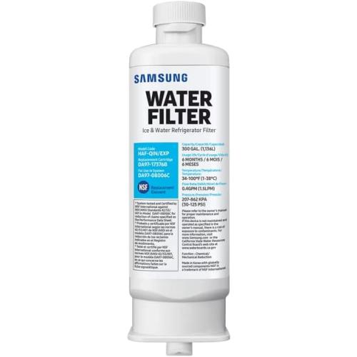 SAMSUNG Genuine Filter for Refrigerator Water and Ice, Carbon Block Filtration, Reduces 99% of Harmful Contaminants for Clean, Clear Drinking Water, 6-Month Life, HAF-QIN/EXP, 1 Pack