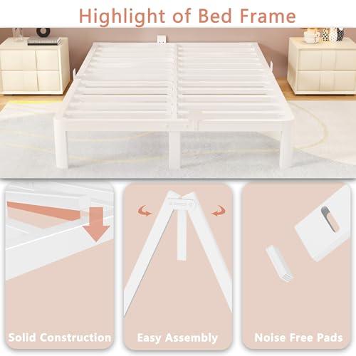 10 Inch King Size Bed Frame with Metal Baffles, White King Bed Frame No Box Spring Needed, Heavy Duty Steel Platform Support, Storage Space, Reserved Holes, Round Corner Legs, Noiseless
