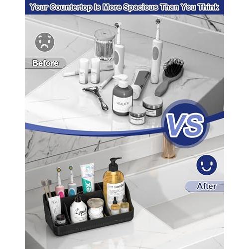 Bathroom Counter Organizer and Storage, 7 Slots Detachable Toothbrush Holders for Bathrooms, Anti-Slip Electric Toothbrush and Toothpaste Holder Countertop Vanity Organizer Accessories for Adults Kids